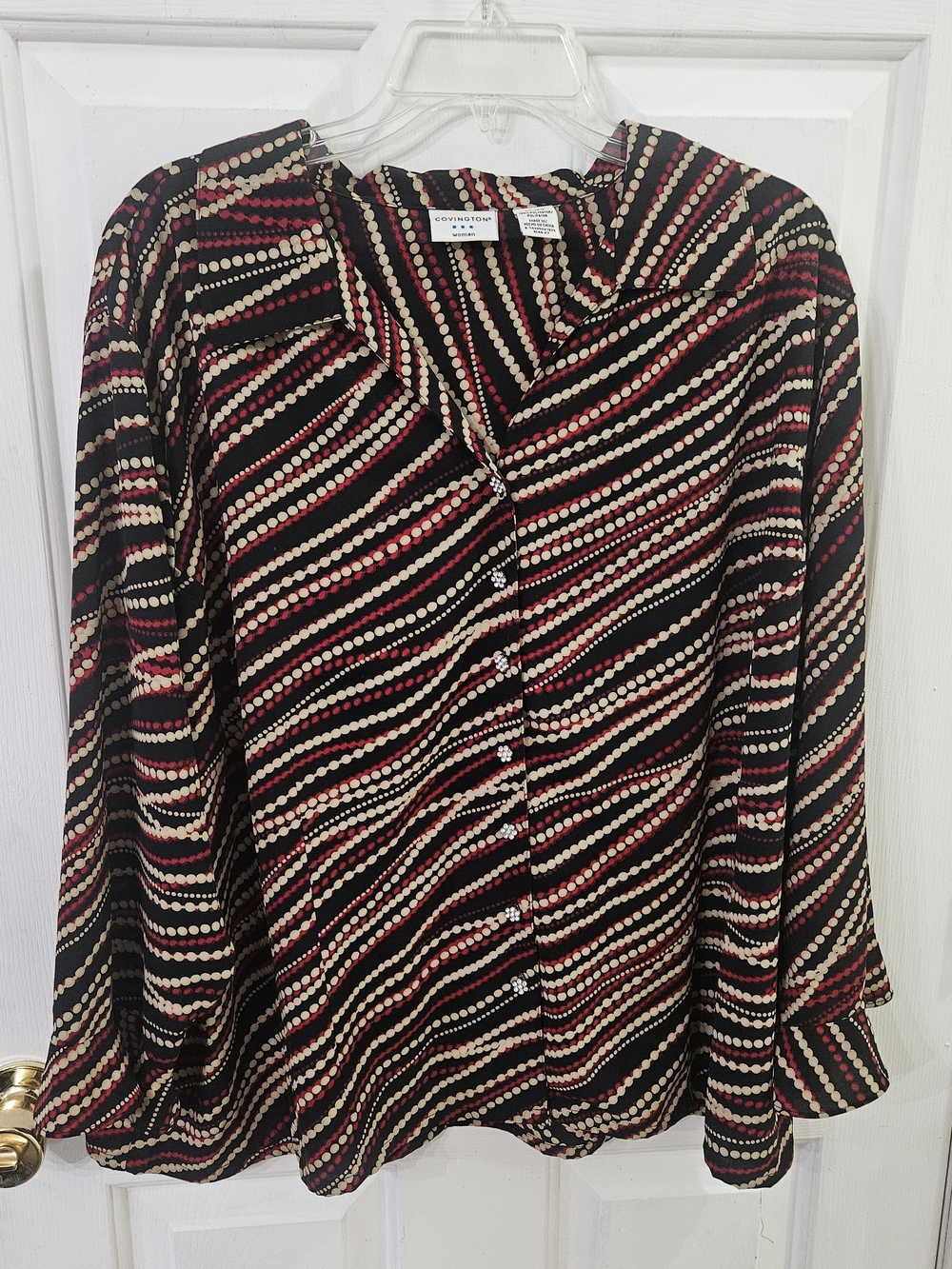 Covington Womens Long Sleeve Collared Button-Up Polka Dot Blouse Size 24 Plus